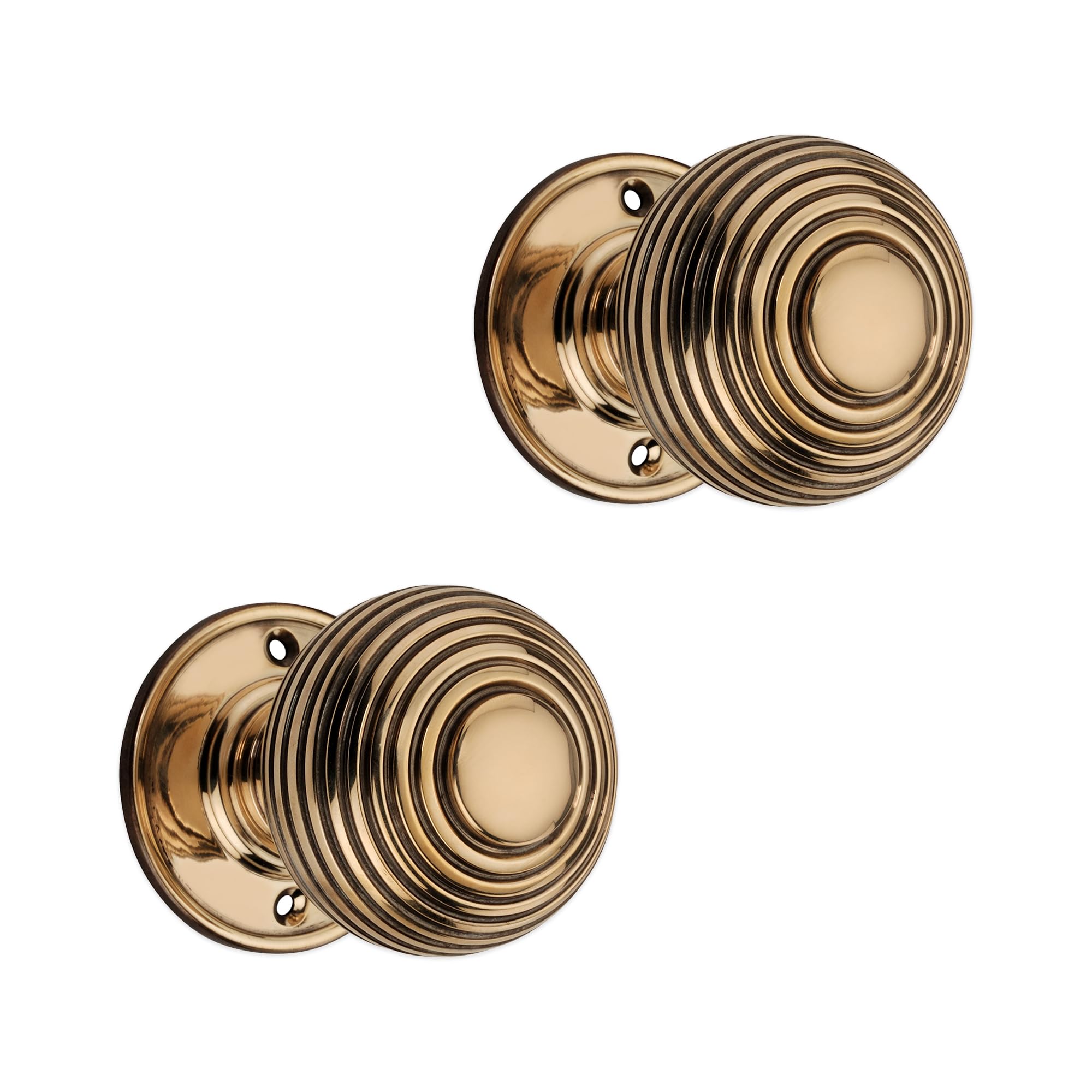 Infinity Decor Beehive Mortice Door Knob Pair, Solid Brass Pull Handles Set for Interior Doors 60mm in Aged Brass