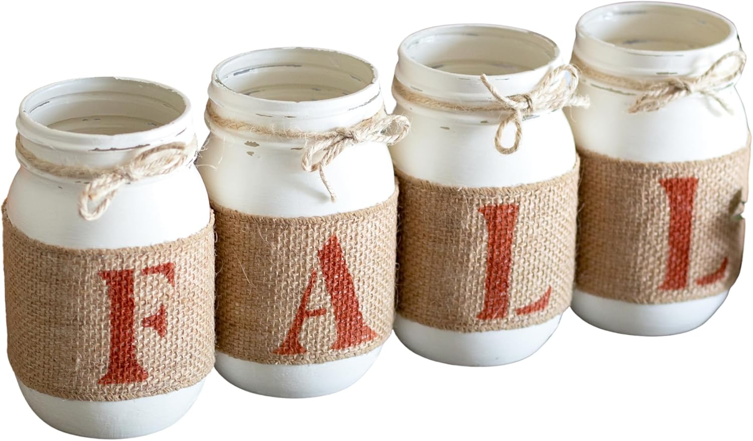 Fall Home Decor | Farmhouse Thanksgiving Table Centerpiece | Painted Mason Jars Set Orange White Decorations | Housewarming Gift