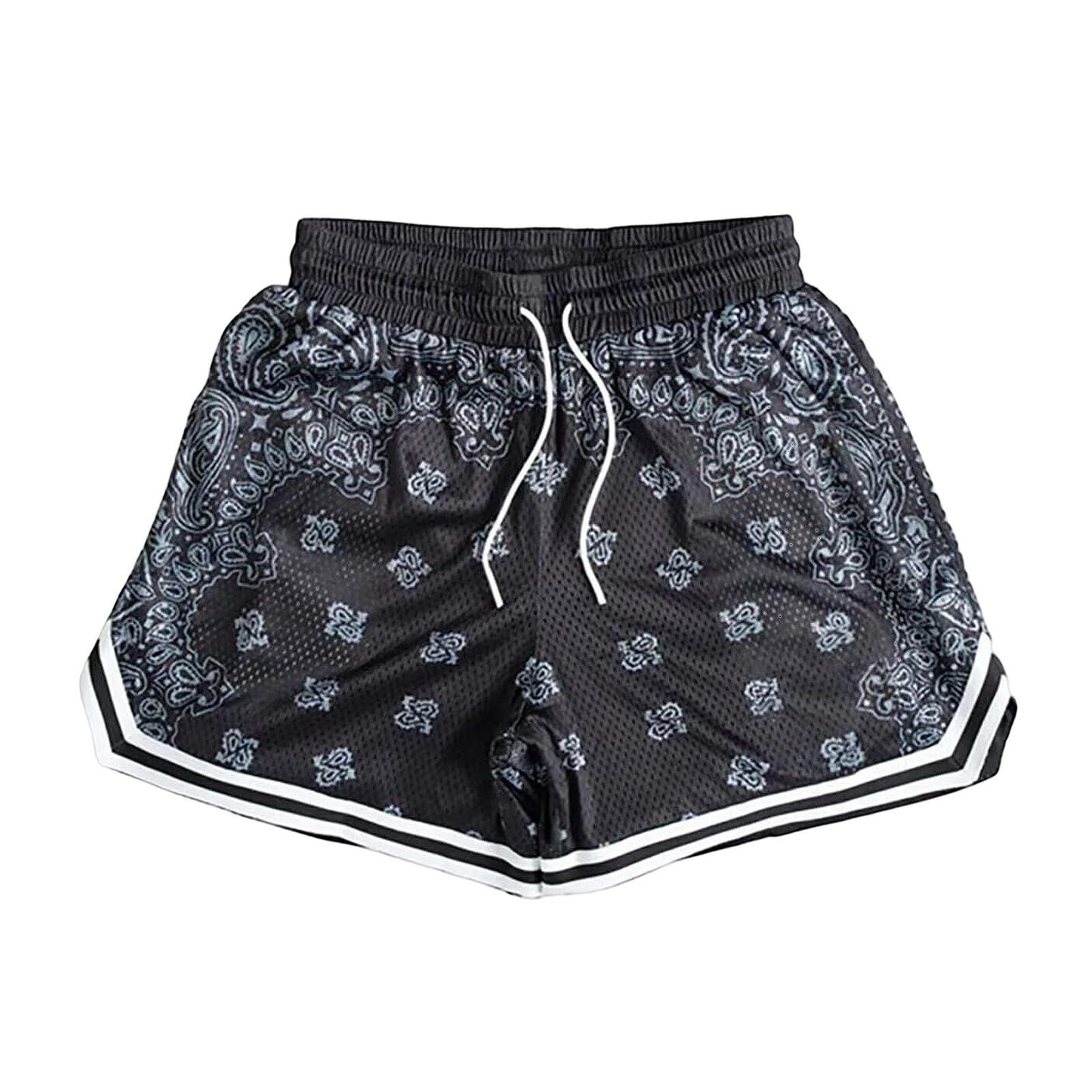 MECH-ENG Mens Paisley Graphic Bandana Shorts Retro Running Boxing Mesh Boho Drawstring Shorts