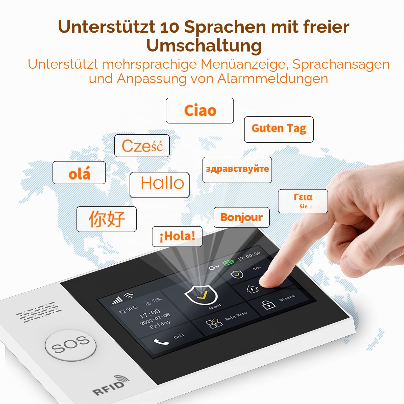 Kabelloses Smart-Home-Sicherheitssystem, Touchscreen-Alarmsystem, DIY-WLAN-Alarmsystem (Bewegungsmelder, Türfenstersensor, Fernbedienung, Sirene), kompatibel mit Alexa und Google für Haus, Wohnung