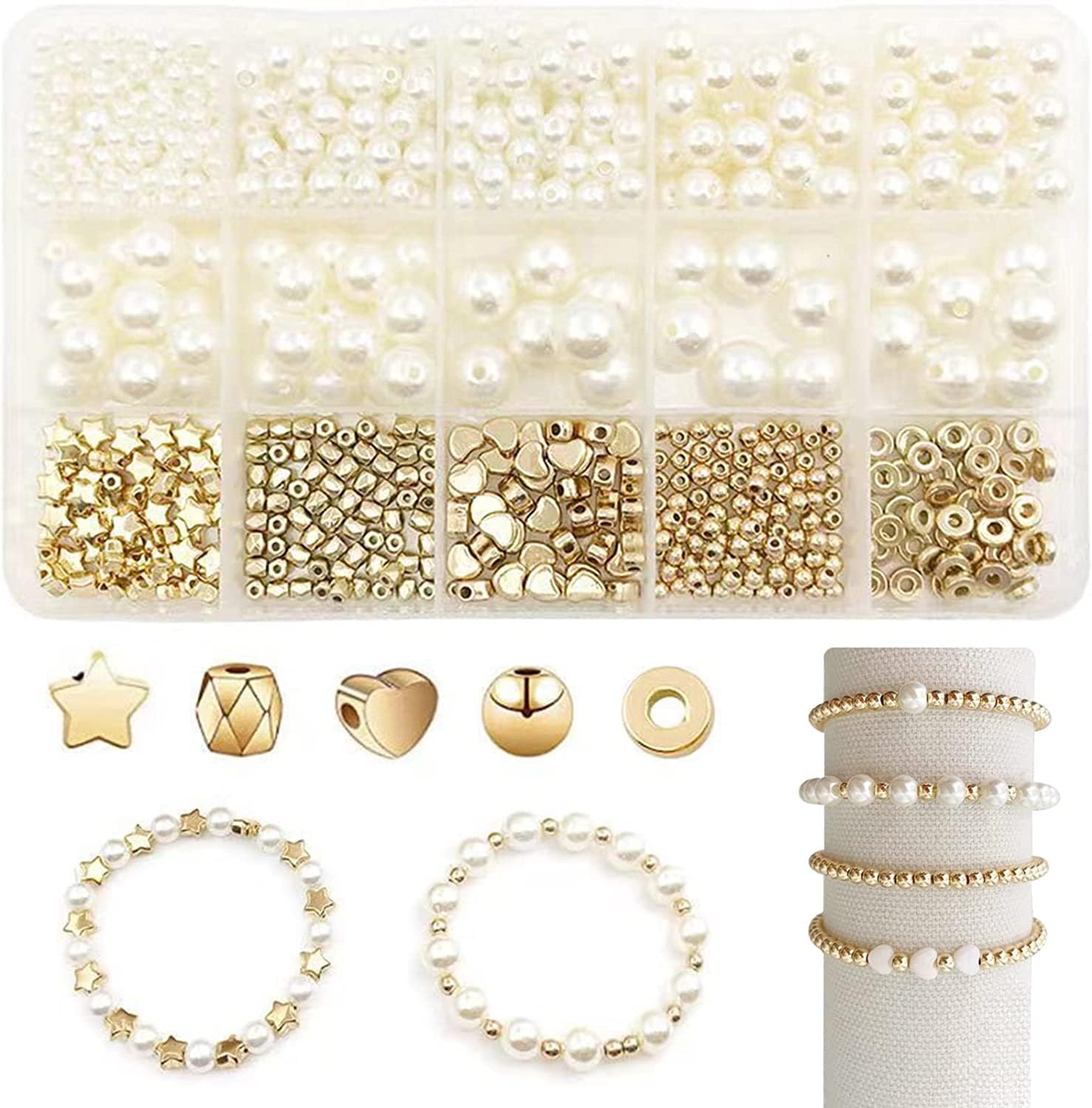Kit 1228 Perline Finti Perle Per Gioielli – 5 Misure (4-12 Mm) Per Bracciali E Collane Fai Da Te