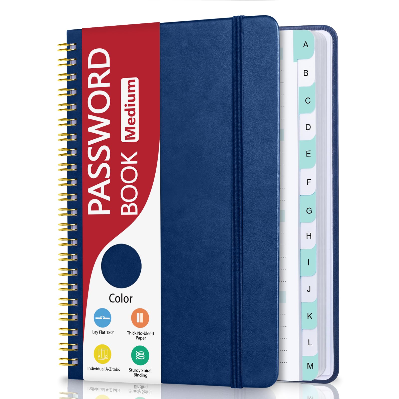 Homlive Spiral Password Book with Individual Alphabetical Tabs, Hardcover Password Keeper Book for Seniors, Password Notebook for Home or Office &