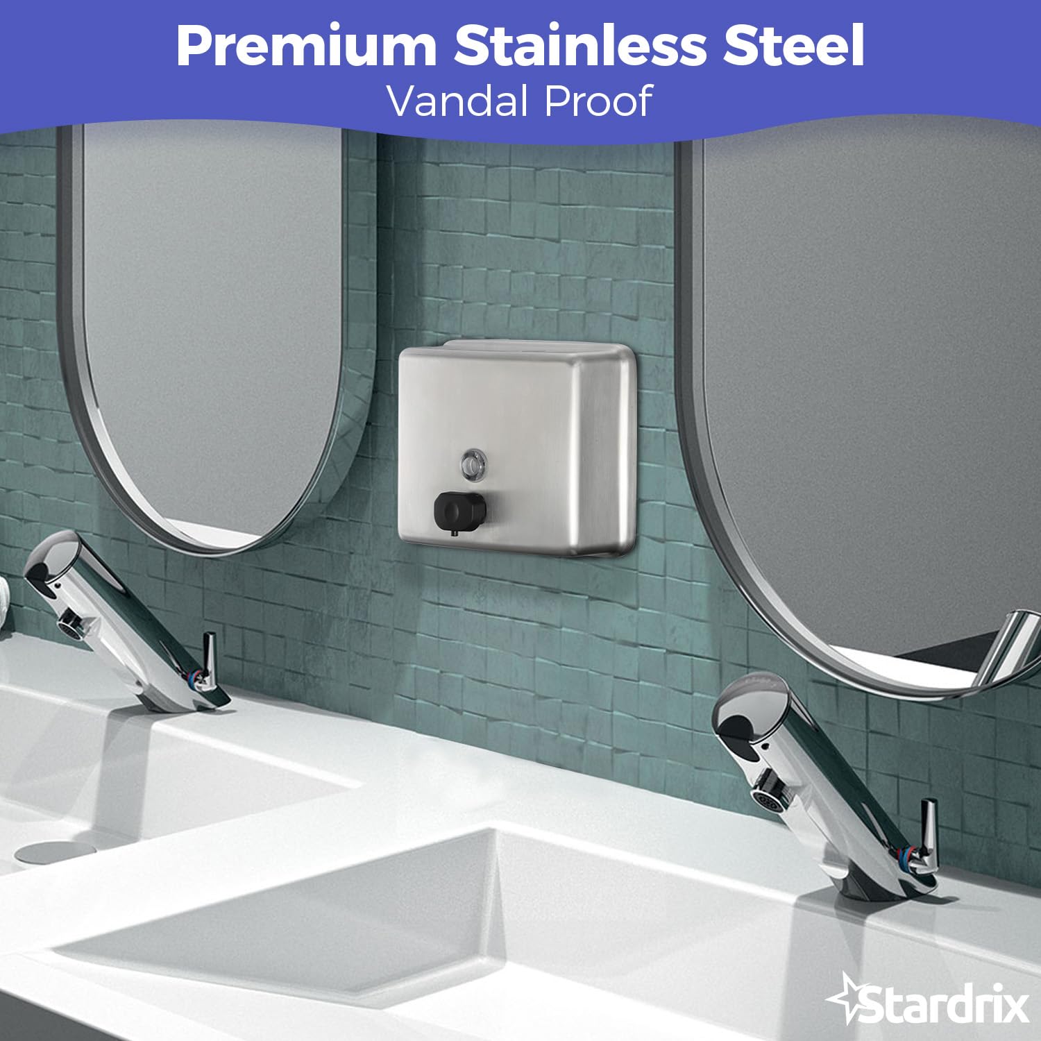 Stardrix Extra großer Seifenspender aus Edelstahl, 1400 ml Fassungsvermögen, industrielle Qualität, kommerzielle Wandmontage, Badezimmer-Handseifenspender mit korrosionsbeständigem Futter und
