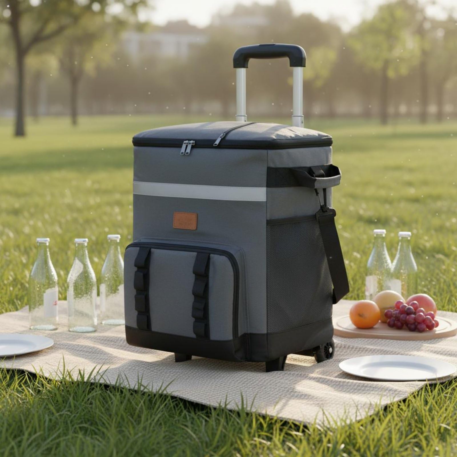 Borsa Termica Trolley Impermeabile Frigo Portatile a Rotelle Tessuto Oxford Resistente Carrello Frigo Pieghevole per Campeggio