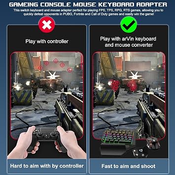 Arvin Keyboard and Mouse Adapter for Nintendo Switch/PS4/PS3/Xbox One/Xbox 360 Consoles, Switch Adapter Support Custom Mapping & Mouse Sensitivity Adjustment, Wired Keyboard and Mouses Converter
