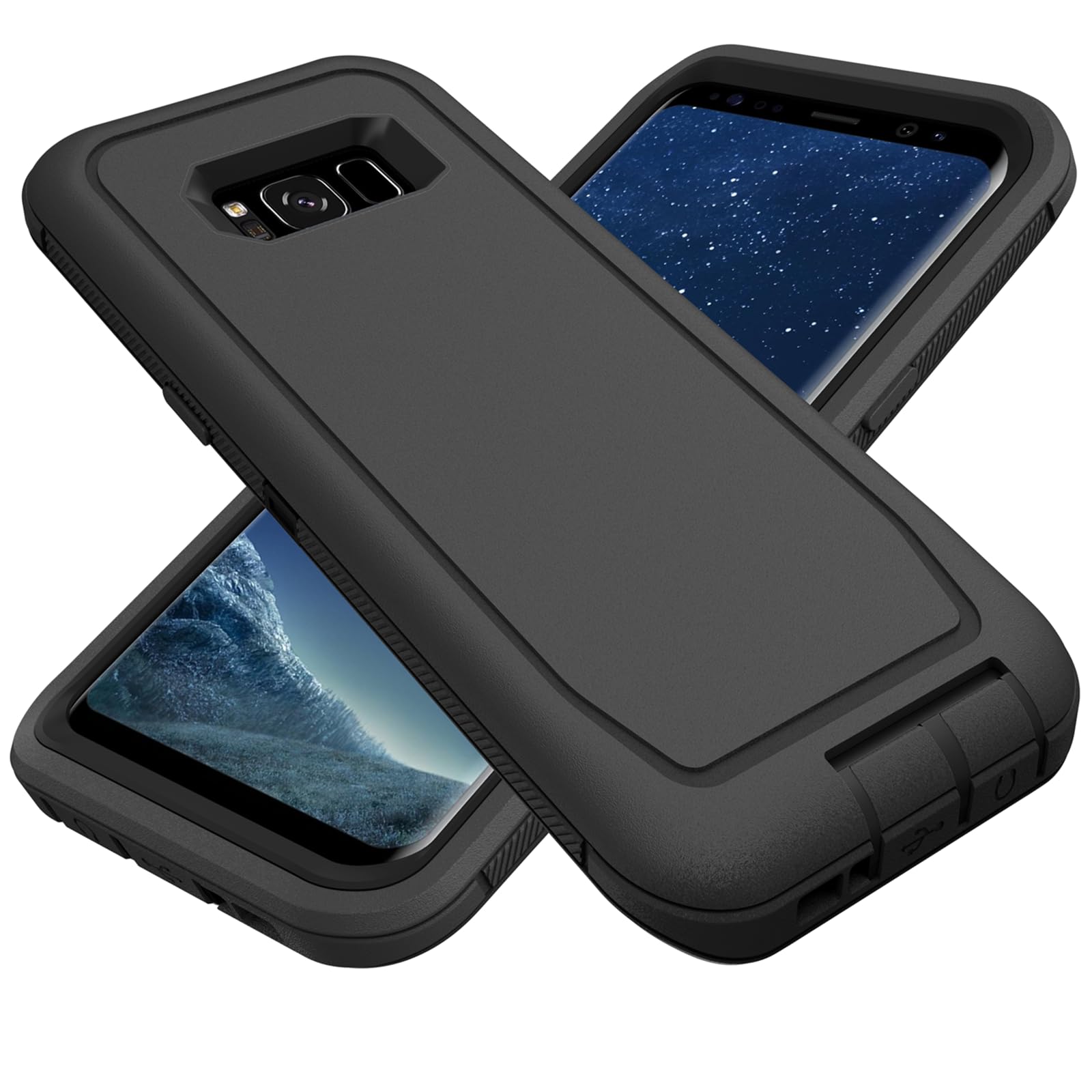 for Samsung Galaxy S8 Case, Heavy Duty Defender Case Dustproof Shockproof Protection 3 in 1 Rugged Cover for Samsung Galaxy S8 (Black)