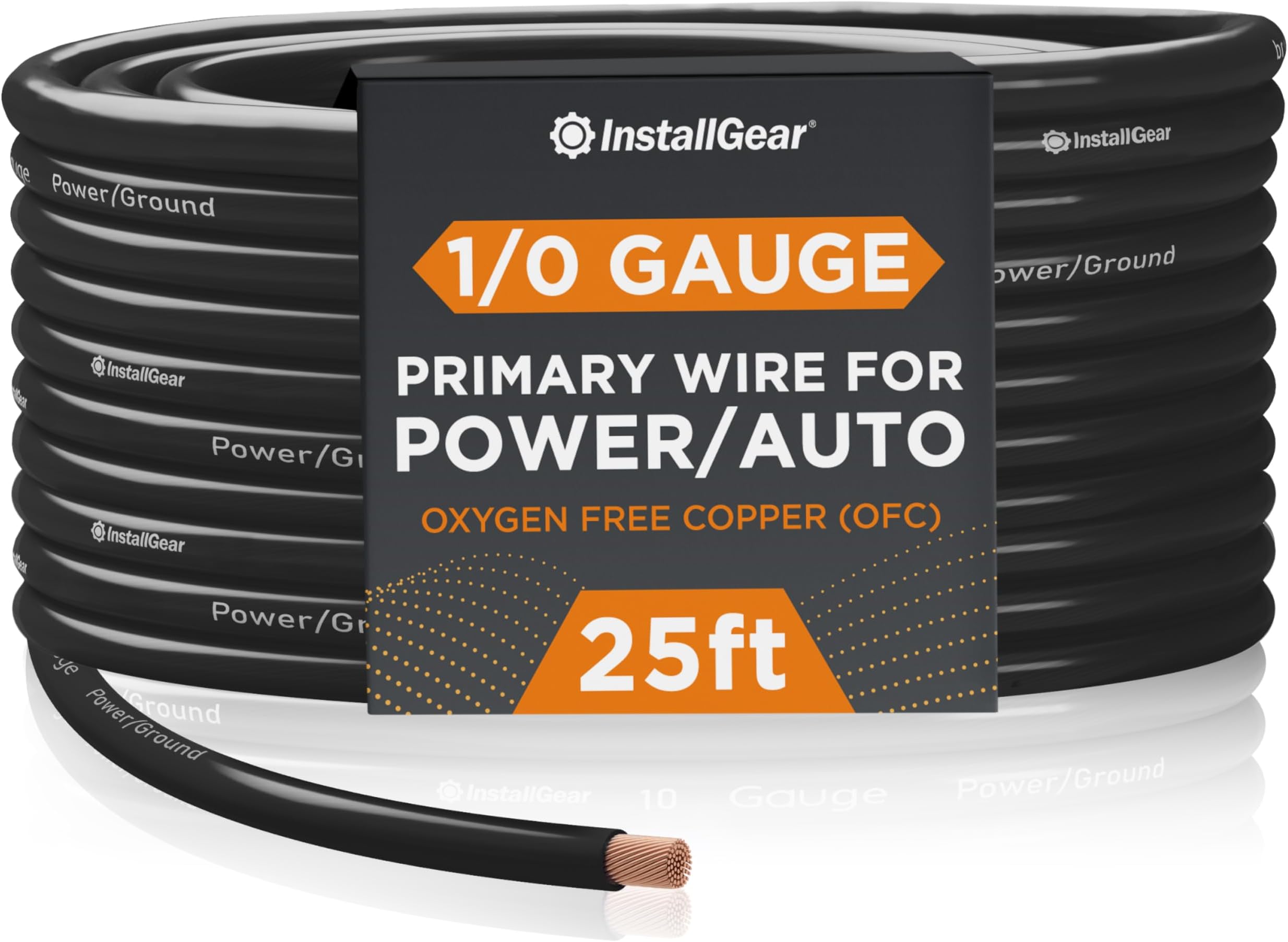 InstallGear 1/0 Gauge AWG OFC Pure Copper Power Ground Wire - 25ft Black, True Spec Welding Wire, Battery Cable, Automotive, Car Audio, Amp Wiring