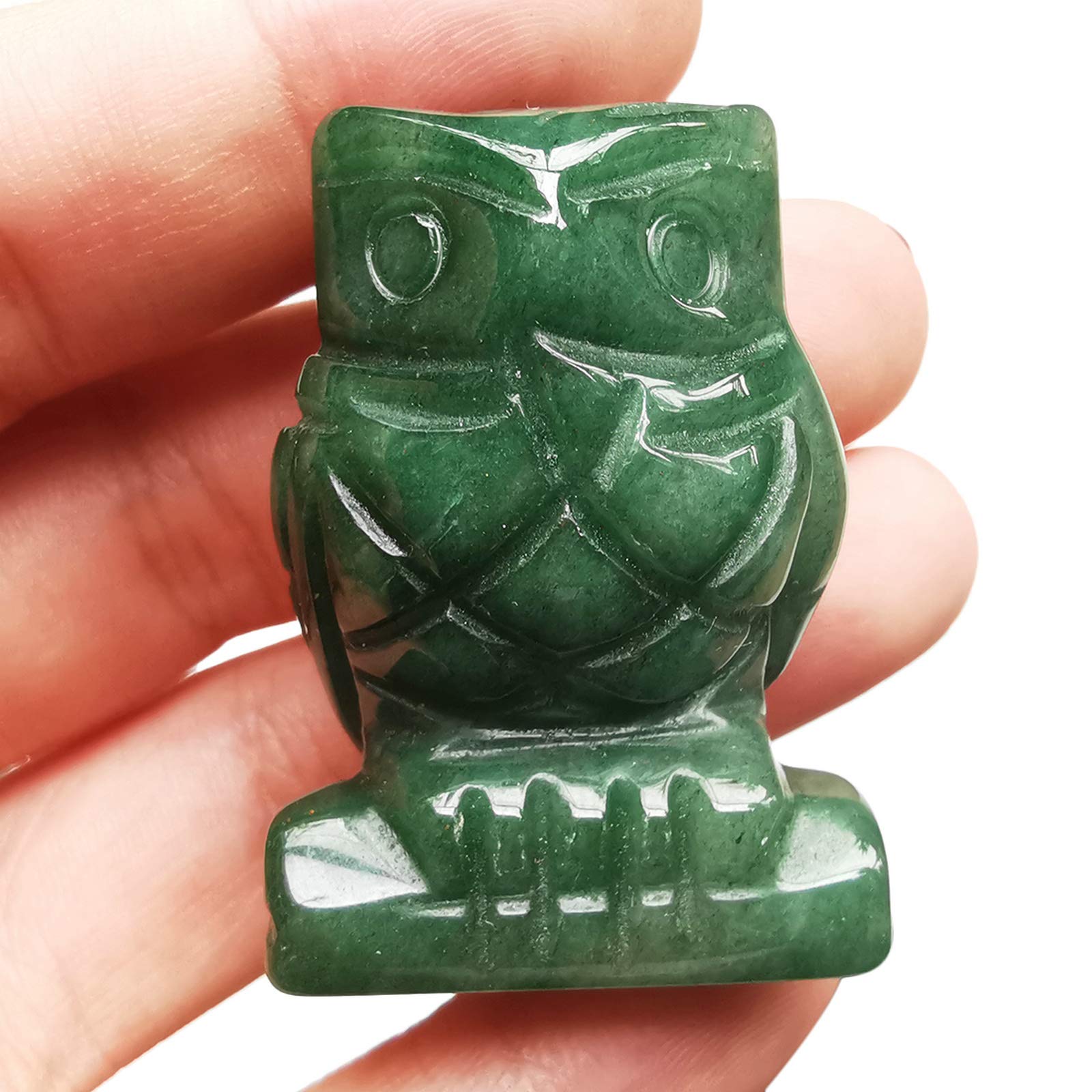 Manekieko Natural Green Aventurine Owl Crystals and Healing Stones Figurines Collectibles,38mm Office Decor Gemstone