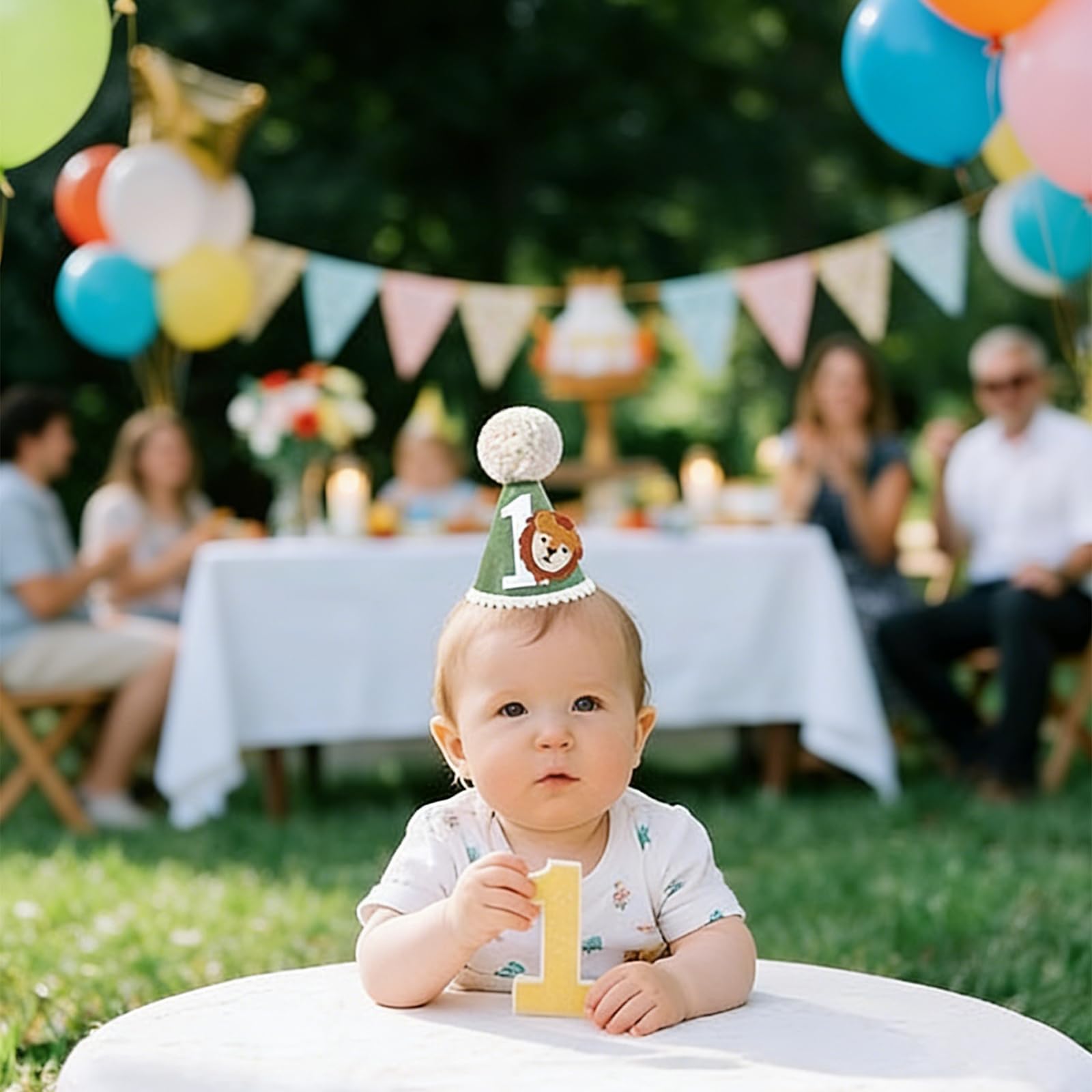 1st Birthday Decorations,1st Birthday Hat, Jungle Themed Soft Cone Party Hat, Adjustable Baby Party Hats, for 1 Year Old Birthdays Decorations And Photo Props — view 6