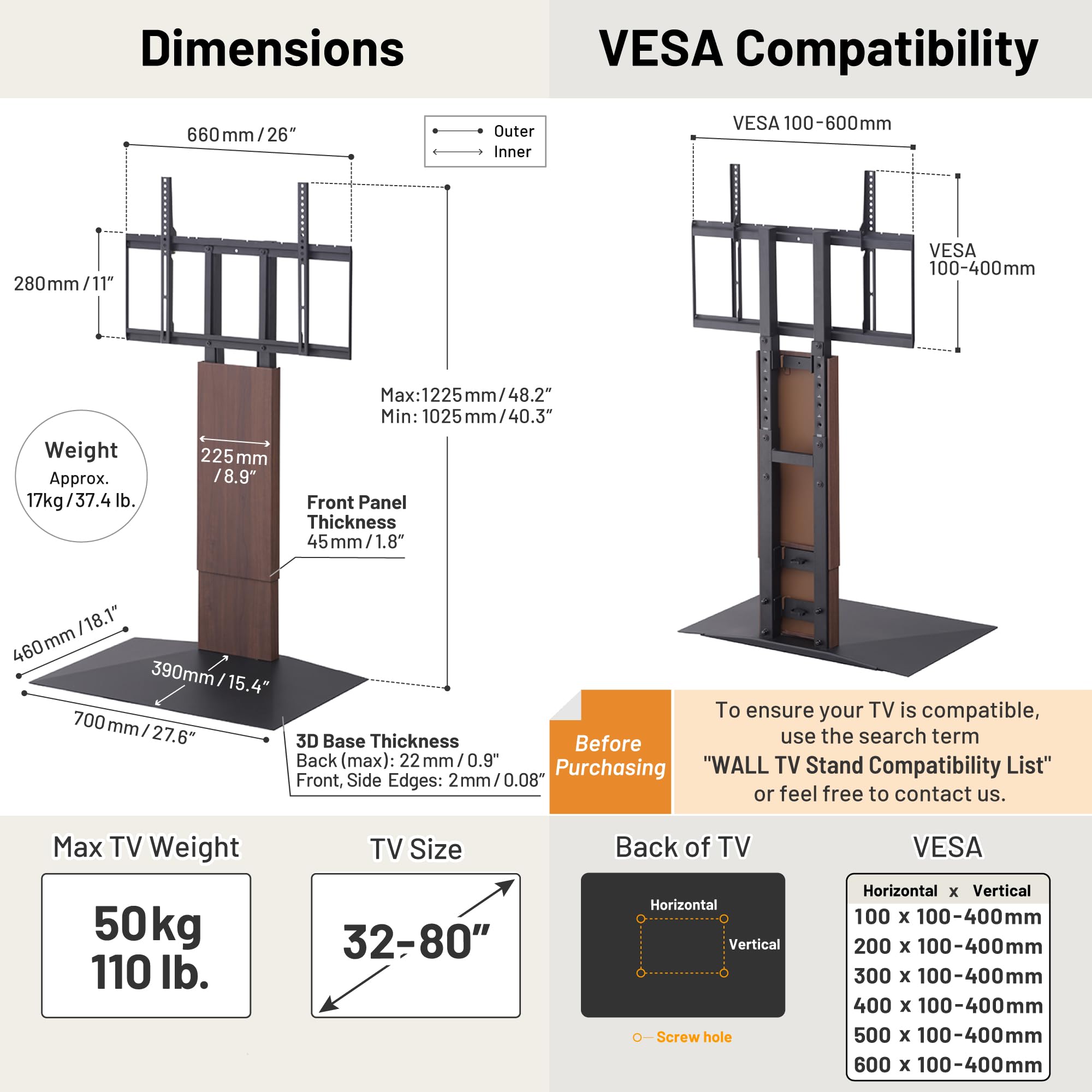 WALL V3 Low Type | Sleek Japanese 32-80 Inch Universal Wall