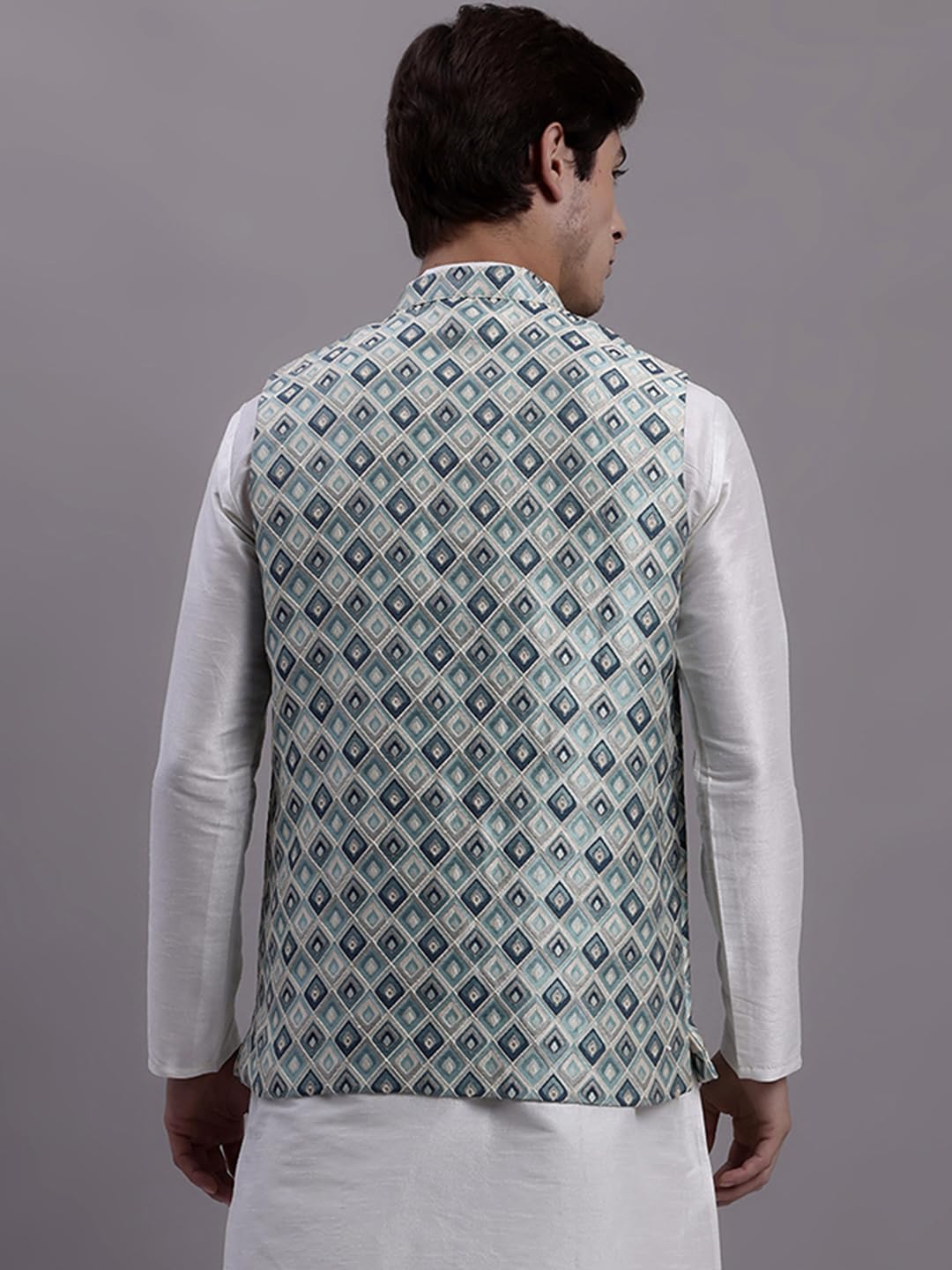 Jompers Men's Woven Design Waistcoat (Sky, L)