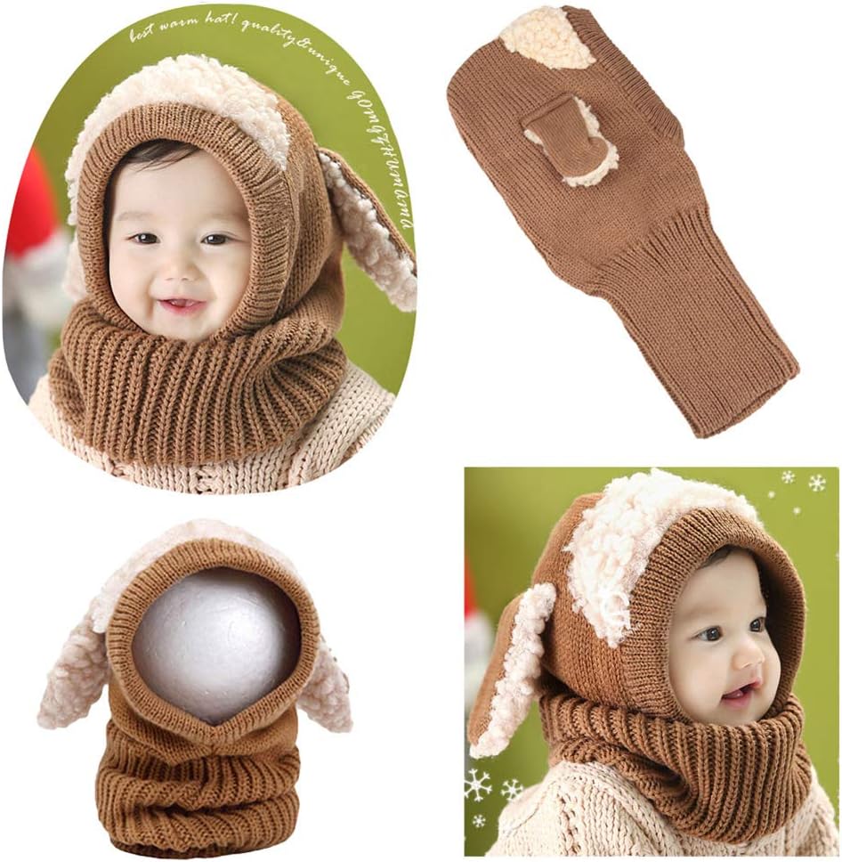 Toddlers Baby Girls and Boys Rabbit Ears Beanie Cap Winter Warm Knit Caps Scarf Woolen Earflap Hood Warm Skull Knit Caps - Image 2