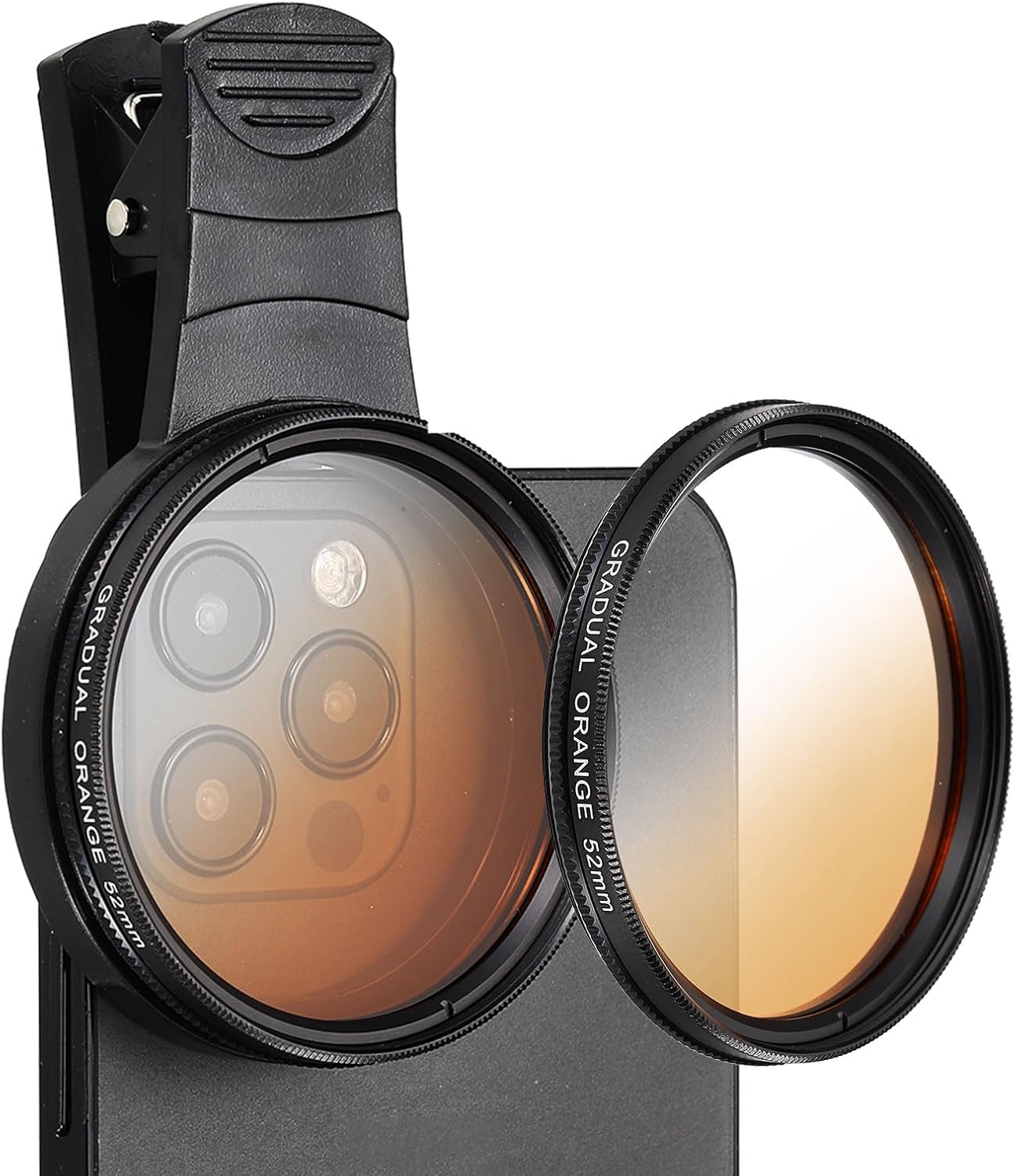 PATIKIL 52mm Phone Camera Lens, Clip-On Graduated Color Filter Circular Polarizing Lens for Most Smart Phones and DSLR Cameras, Orange