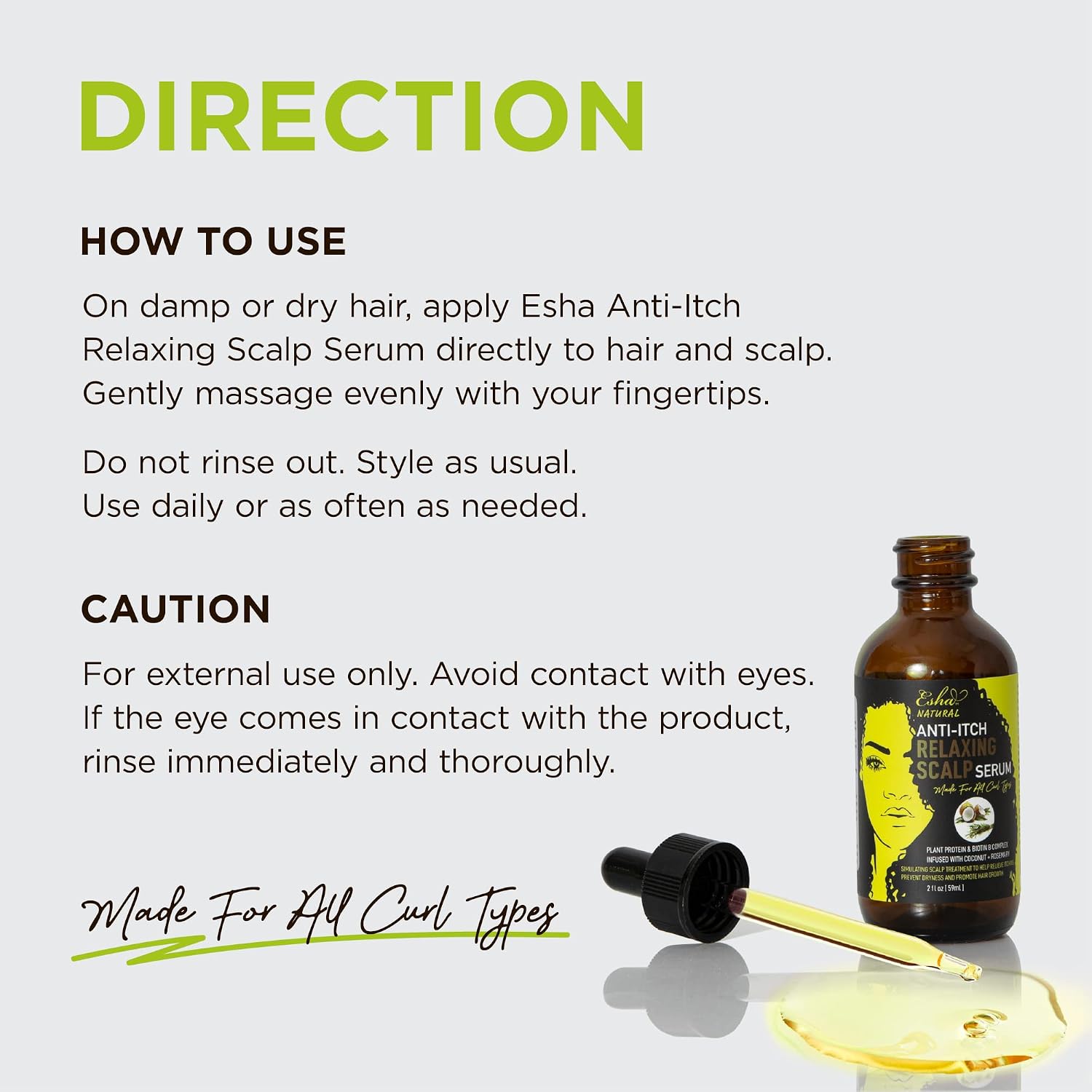 Esha Girl Natural | Anti-Itch Growth Scalp Serum | Especially for Curly Hair | Plant Protein & Biotin B Complex Infused with Coconut & Rosemary | 2 oz.