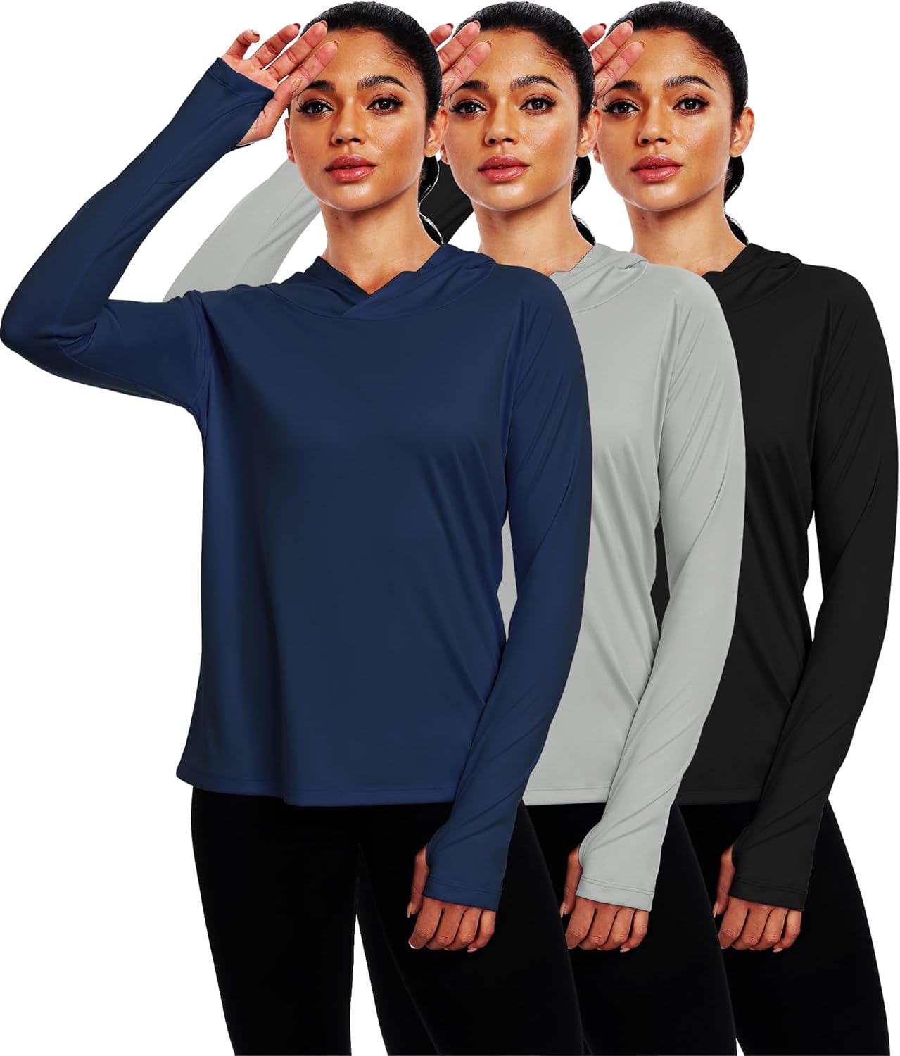 CADMUS Womens UPF 50+ Workout Long Sleeve Shirt Sun-Blocking Hoodies for Hiking Fishing with Thumb Holes