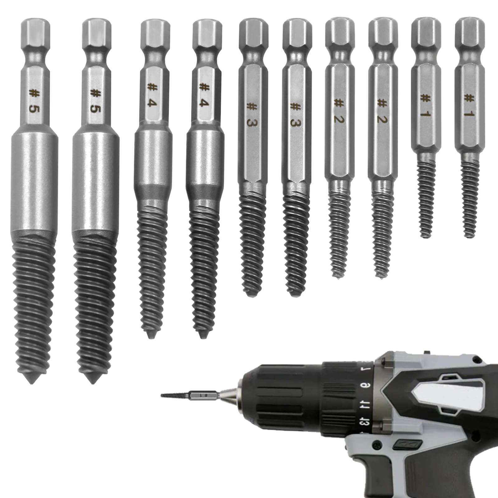 10pc Screw Remover & Extractor Bit Set, 1/4" Hex Shank Easy Out Bolt Extractor, Damaged Screw Removal Tool for Broken Bolts, Studs