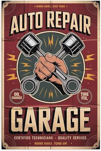 Work Hard Stay True Vintage Auto Repair Garage Poster Retro Car Service Art for Shop Bar Office Wall Decoration Canvas Posters Unframe-style