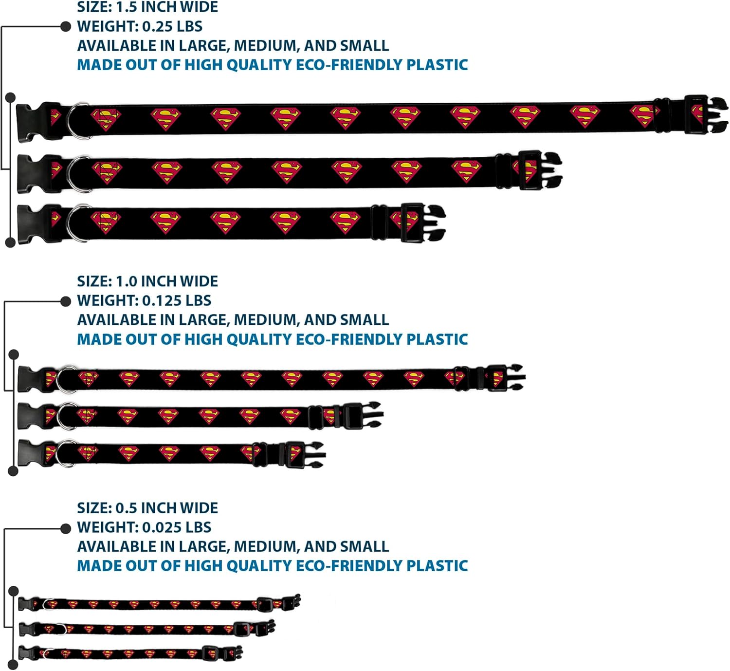 Buckle-Down Plastic Clip Collar - Superman Shield Black - 1.5" Wide - Fits 16-23" Neck - Medium