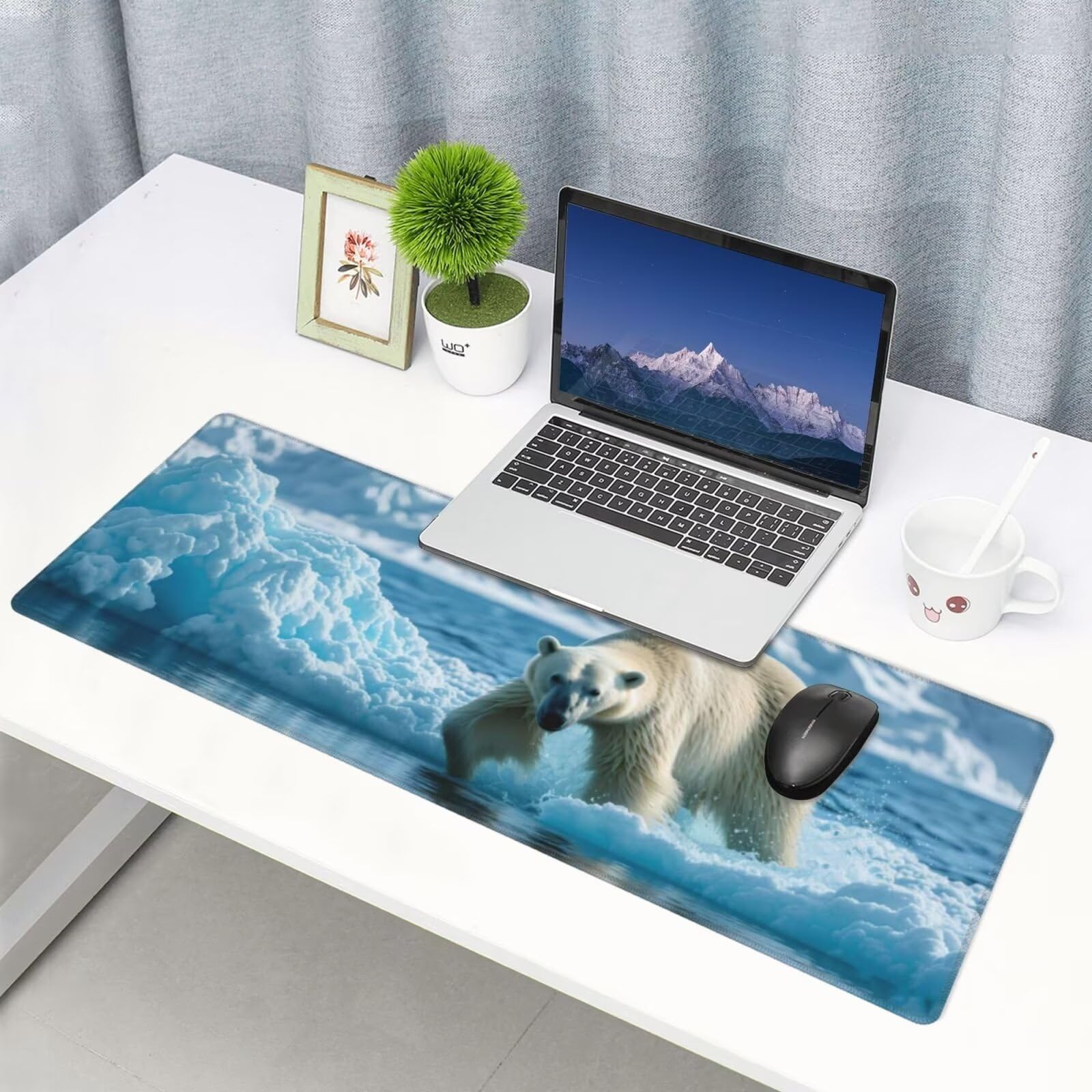 Tappetino Mouse, Tappetino Mouse Gaming Grande XXL 1500x800x3mm Tappetino Scrivania Mouse Pad, Base in Gomma Antiscivolo, Bordi Cuciti,Lavabile, Mousepad per Ufficio e Gaming (Orso polare) R-36