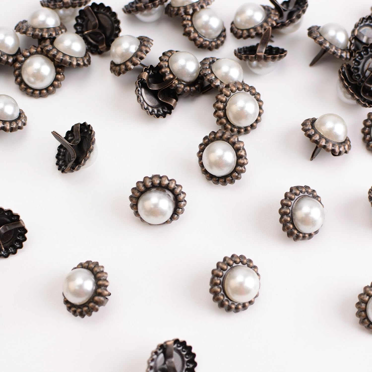 100Pcs Retro Floral Pearl Mini Brad Fasteners, Split Pins Round Bottom Paper Craft DIY Stamping Scrapbooking,16mm