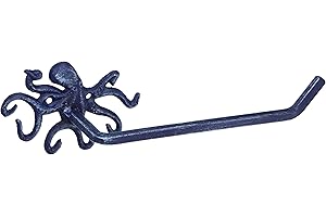 Hampton Nautical Solid Dark Blue Rustic Cast Iron Octopus Toilet Paper Holder