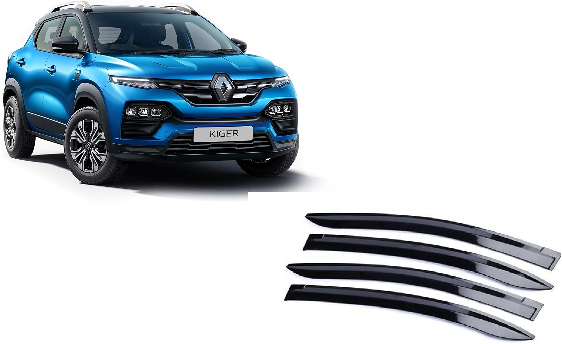 Empica Car Window Door Visor |Rain Guard Side Wind Deflector Compatible with Renault Kiger (Set of 4 Pcs, Black)
