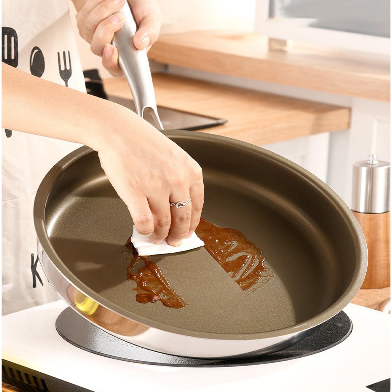 SartéN Acero Inoxidable Wok Multiusos Wok Grande Acero Inoxidable Apto Lavavajillas Wok Antiadherente con Tapa Wok InduccióN para Cocinar Familia Acampadas,30cm