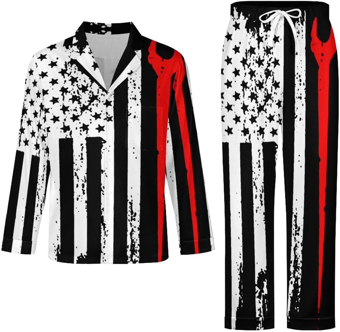 Ironworker Profession USA Flag Men's Pajama Sets Long Sleeve Sleepwear Button Down Lounge Set Pjs with Pockets M