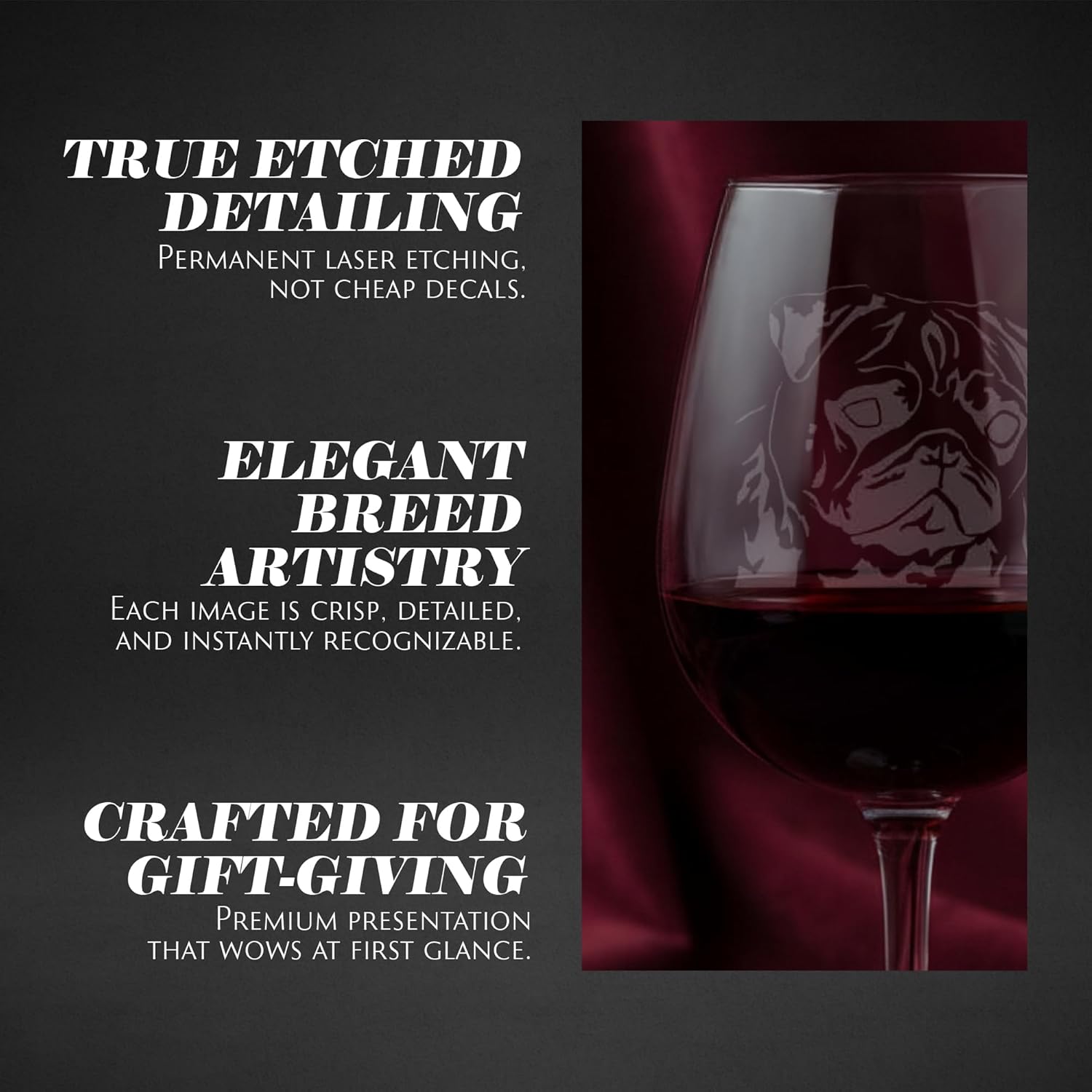 Etched Laser Art Personalized Dog Themed Etched Wine Glass - Custom Dog Breed Wine Glasses, Ideal for Pet Lovers, Unique Birthday Gift for Men & Women, Personalized Gift - Pug, 12.75 oz - Image 4