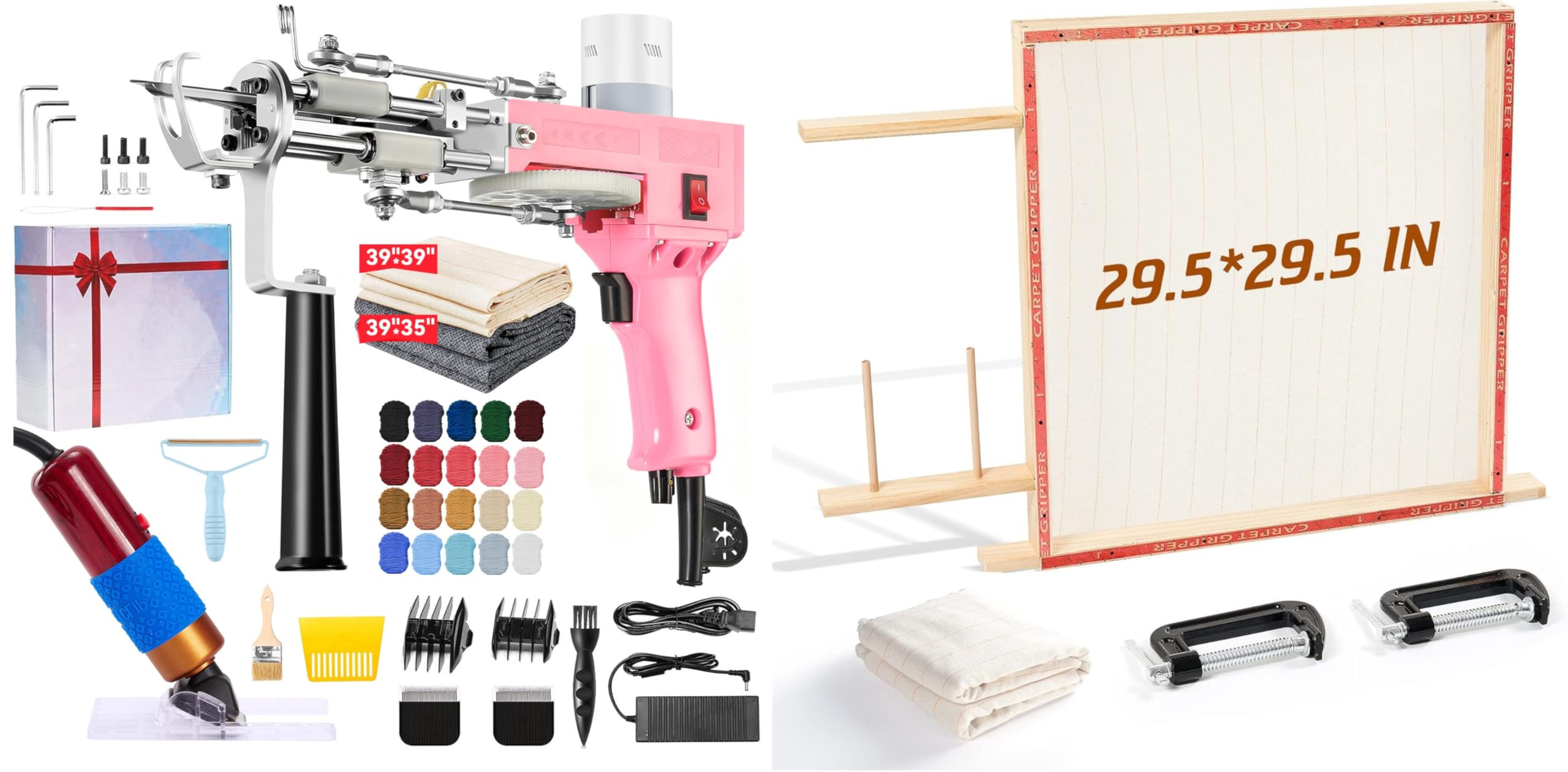 BESGEER Rug Tufting Gun Set with Trimmer, Tufting Machine Cut Pile and Loop Pile Start Kit, 29,5" x 29,5" Cadre de Tapisserie et Tufting pour la Fabrication de Tapis