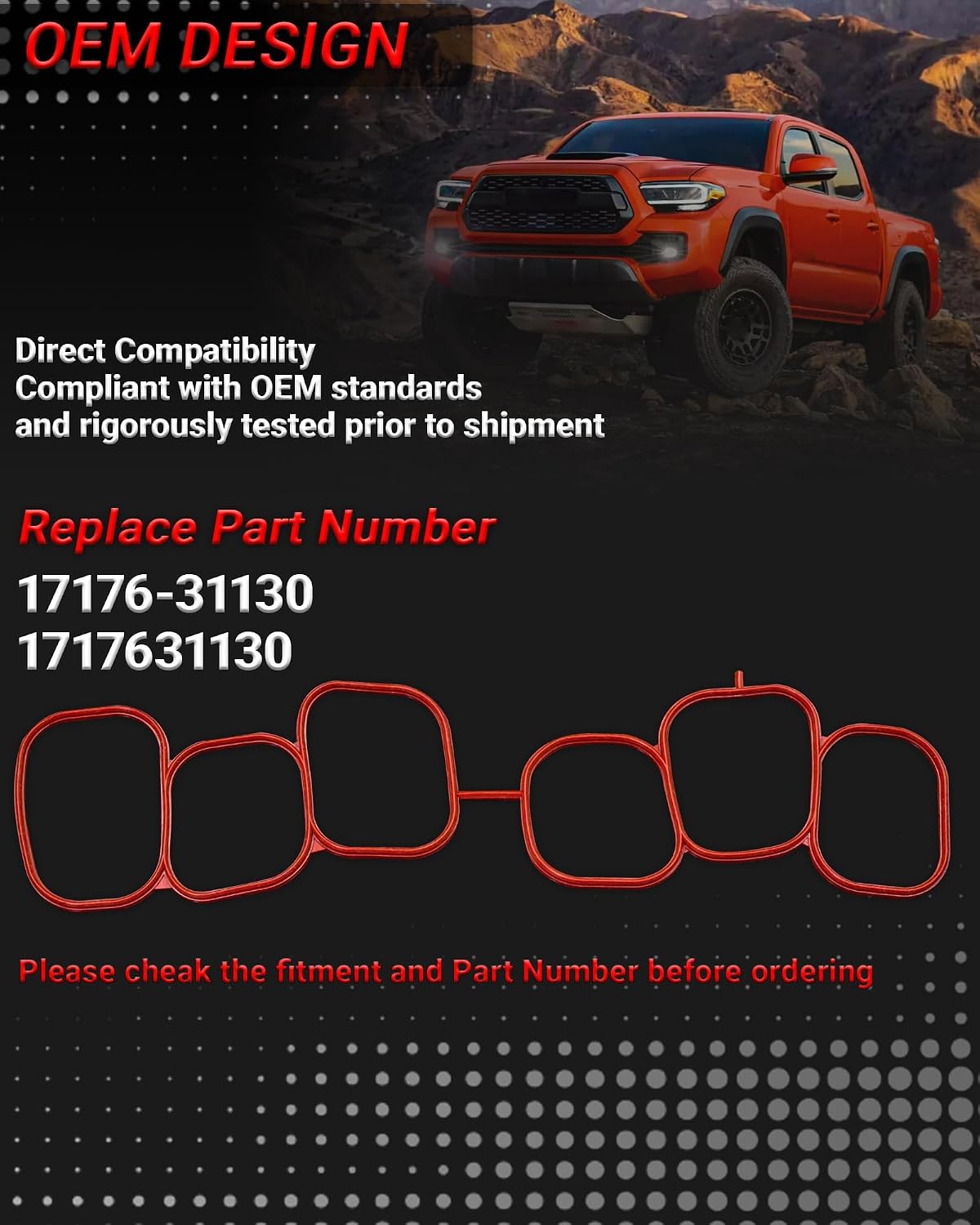 17176-31130 Engine Intake Manifold Gasket Replacement for Toyota Camry 2018-2024 Highlander 2016-2023 Avalon 2019-2022 Sienna 2017-2020 Tacoma 2015-2023 3.5L Replaces 1717631130