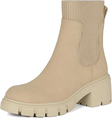 Athlefit Womens Chunky Platform Chelsea Ankle Boots
