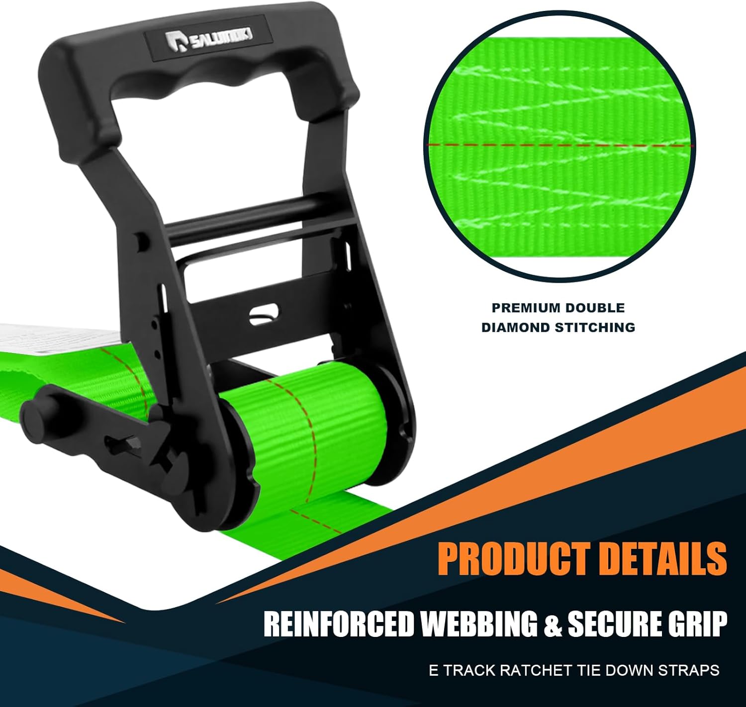 6 Pack E-Track Ratchet Straps 2" x 16ft Heavy Duty, Box Truck Cargo Strap, Etrack Accessories, 2200lbs Working Load for Trailer Green - Image 2