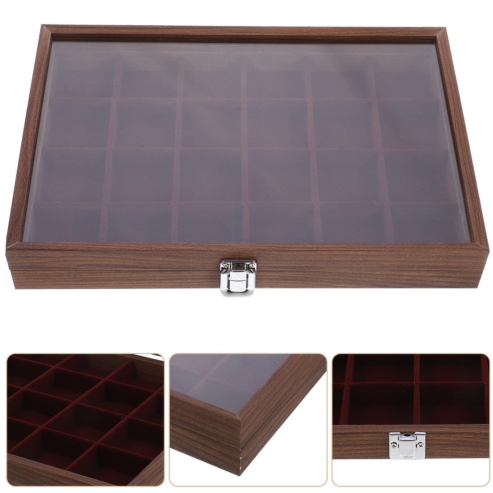 Boîte à Thé Compartimentée Boîte de Rangement Sachets de Thé 10,24x7,68x2,36 Pouces Bois et Verre Couvercle Transparent Décoration Intérieure en Déplacement