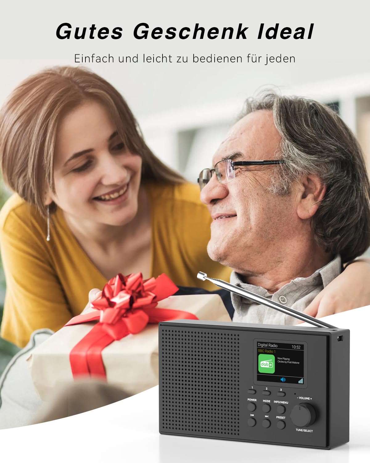 Tragbarer DAB DAB+ Radio mit Bluetooth FM USB/TF Player 2,4" Farbdisplay | 80 Voreinstellungen, 2000mAh Akkubetrieb für 12 Stunden Spielzeit, Unterstützung MicroSD/TF/AUX Anschluss, Alarmfunktionen