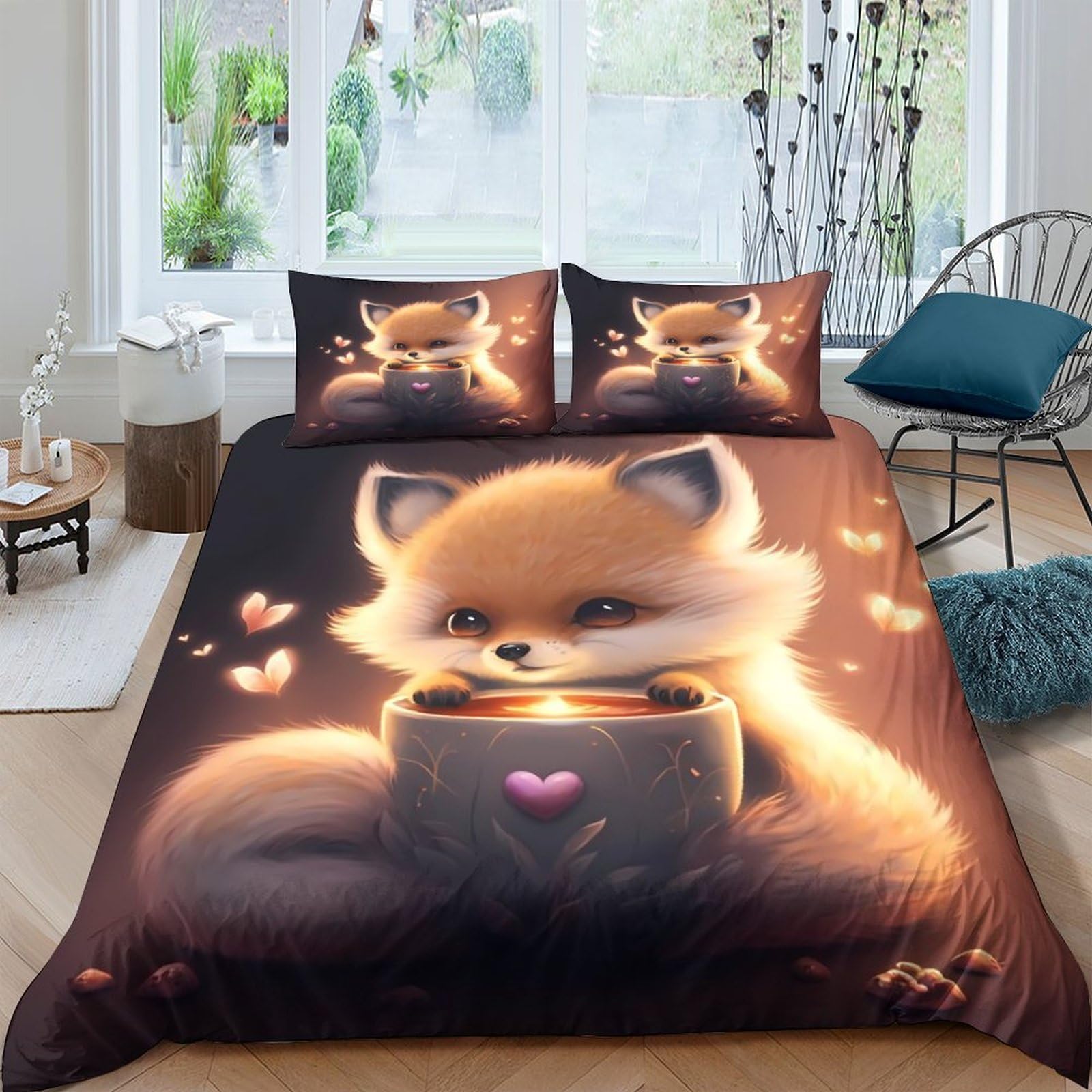 Ctjqhvkz Style-9 3D Printed Cute Fox Fitted Sheet Microfiber Soft Animal Theme Bed Cover For Bedroom Dorm Mattress Protection Decor Single（135X200cm）