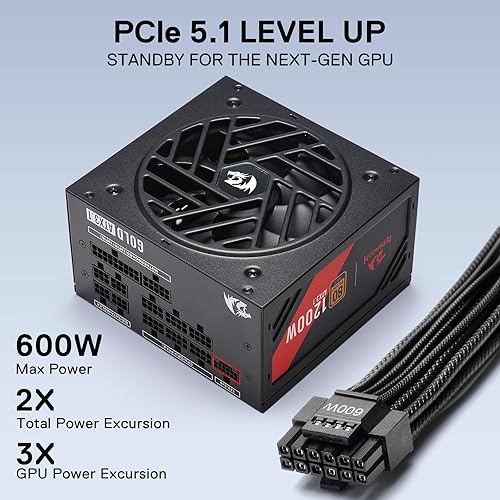 Miniatura 68 de Redragon Fuente de alimentación RGPS-850W 80+ Gold de 850 vatios con ATX 3.1 y PCIe 5.1 totalmente modular, cable de 12VHPWR incluido, condensadores