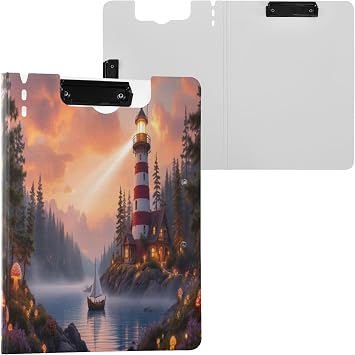 Lighthouse Watercolor Binder with Clipboard and Pen Slot Folder File Organizer for Office College School, 1Pack
