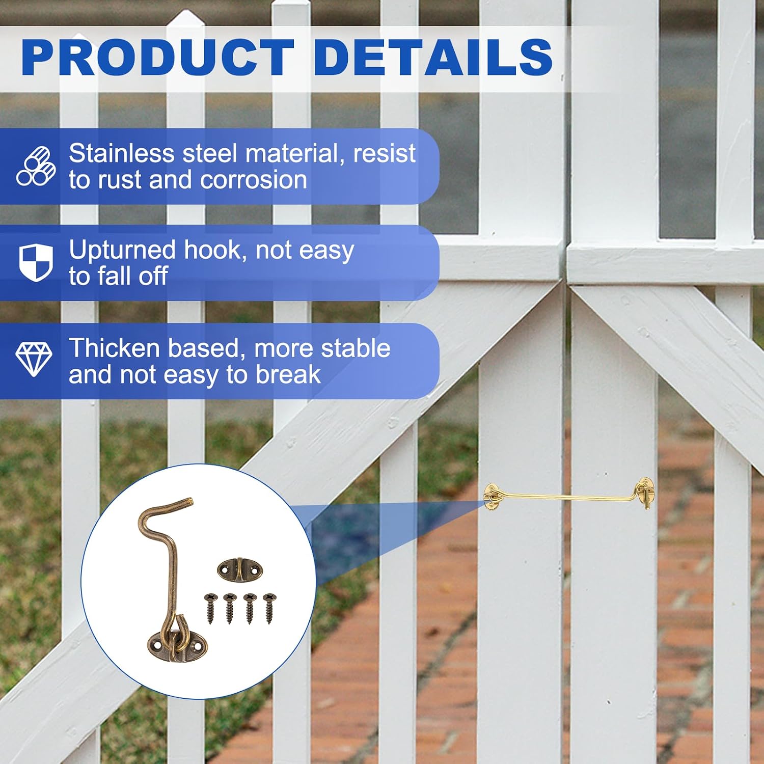 uxcell 4Pcs Hook and Eye Latch, 3" Brass Barn Door Latch with Screws, Cabin Privacy Door Gate Hooks for Window Sliding Door Fence Shed, Bronze