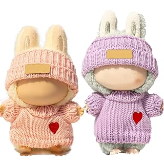 2 Sets for Clothes 17cm/15cm Outfits (4 Pieces) Accessories Handcrafted Crochet Doll Clothes for Fashion Designer Ropa Collection with Hats & Sweater Pink & Purple - Amazon product rated Grade A