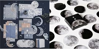 108PCS Moon Theme Scrapbook Stickers Paper Pack for Journals Planners Laptops Scrapbook