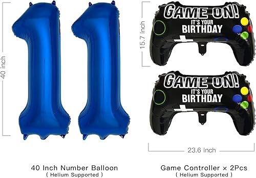 Miniatura 2 de Suministros de fiesta de videojuegos azul marino, decoraciones de fiesta de cumpleaños número 11 para niños, 2 paquetes de globos de juego con globo