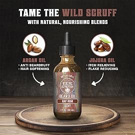 Viking Revolution Bay Rum Beard Oil for Men - Natural Softener and Conditioner with Argan & Jojoba Oils for Strengthening and Moisturizing