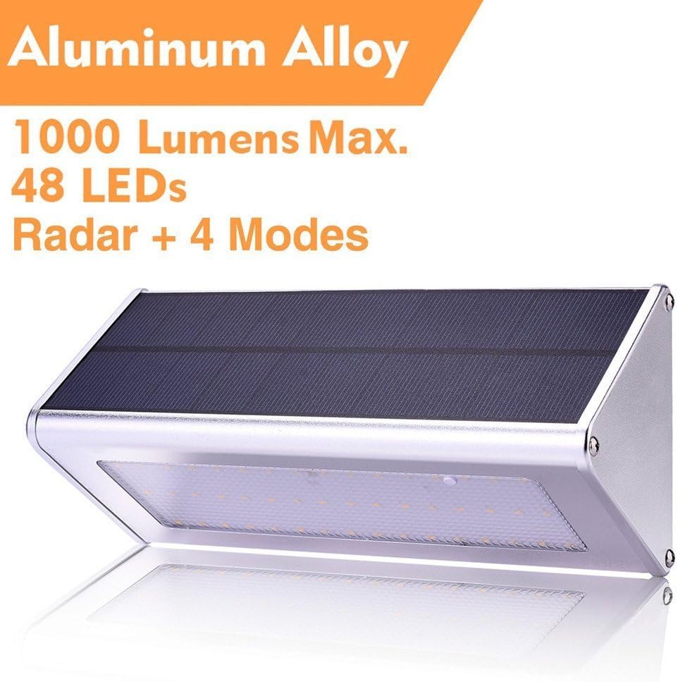 Solar Light, 48LEDs 1100Lumens Aluminum Alloy Solar Radar Sensing Light Outdoor Solar Lights Garden Wall lamp Solar Street Light