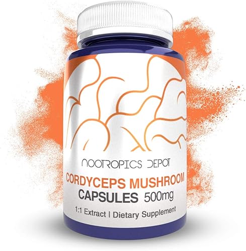 Nootropics Depot Cordyceps - Cápsulas de hongos  500 mg  60 unidades  Cordyceps militaris  Extracto orgánico de hongos fructíferos para todo el