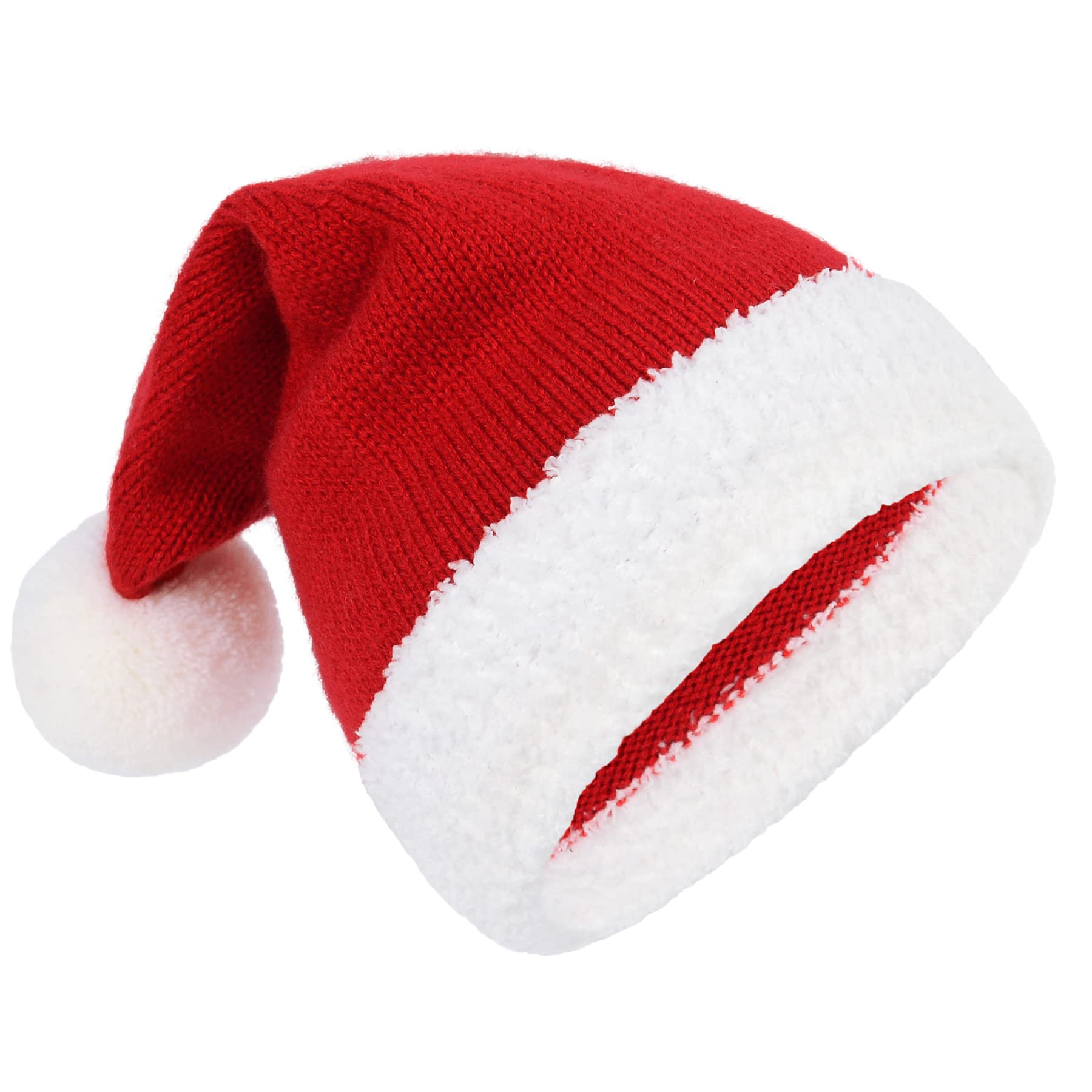 Zando Cappello da Babbo Natale unisex in cotone caldo per bambini, cappello di Natale con piccolo cappello di Babbo Natale cappello invernale rosso Beanie