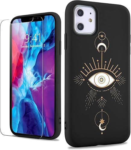LuGeKe Funda de silicona líquida para iPhone 11 Pro Max, funda de goma de gel con estampado de tótem de ojos, forro de microfibra suave a prueba de