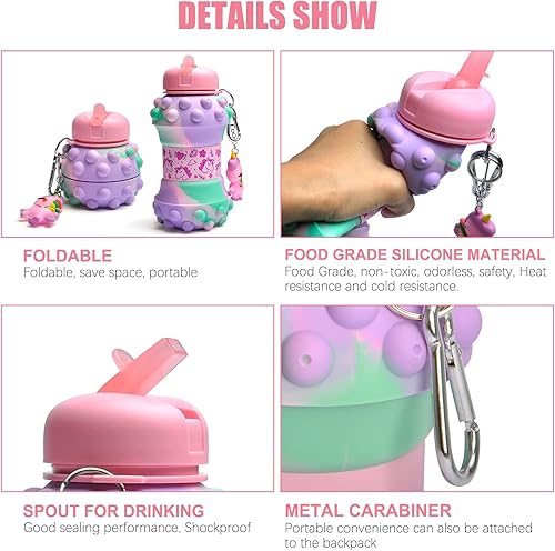 Vista 11 de Louis Donné Botellas de agua plegables de silicona, botellas de agua de 19 onzas, botella de agua plegable para niños pequeños, estilo fútbol