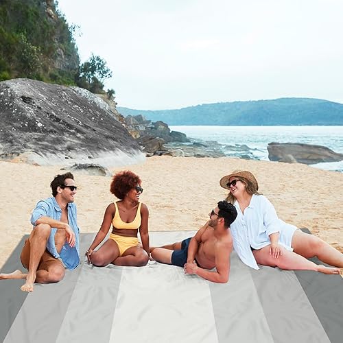 Miniatura 2 de Manta de playa impermeable a prueba de arena, 110 x 110 pulgadas, alfombra de playa grande libre de arena para 1-8 adultos, manta de picnic al aire