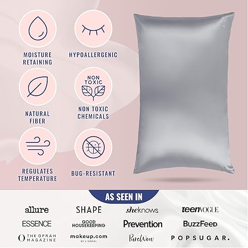 Miniatura 5 de Blissy Silk Pillowcase - 100% Pure Mulberry Silk - 22 Momme 6A High-Grade Fibers - Silk Pillow Cover for Hair & Skin - Regular, Queen & King Plata